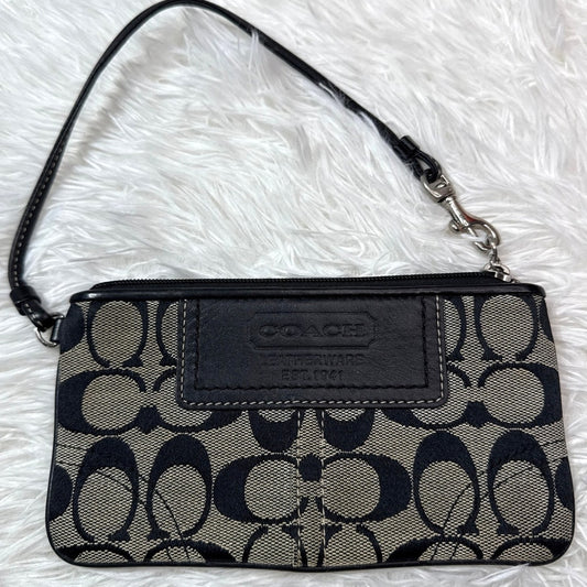 COACH Black Gray Signature Canvas Wristlet