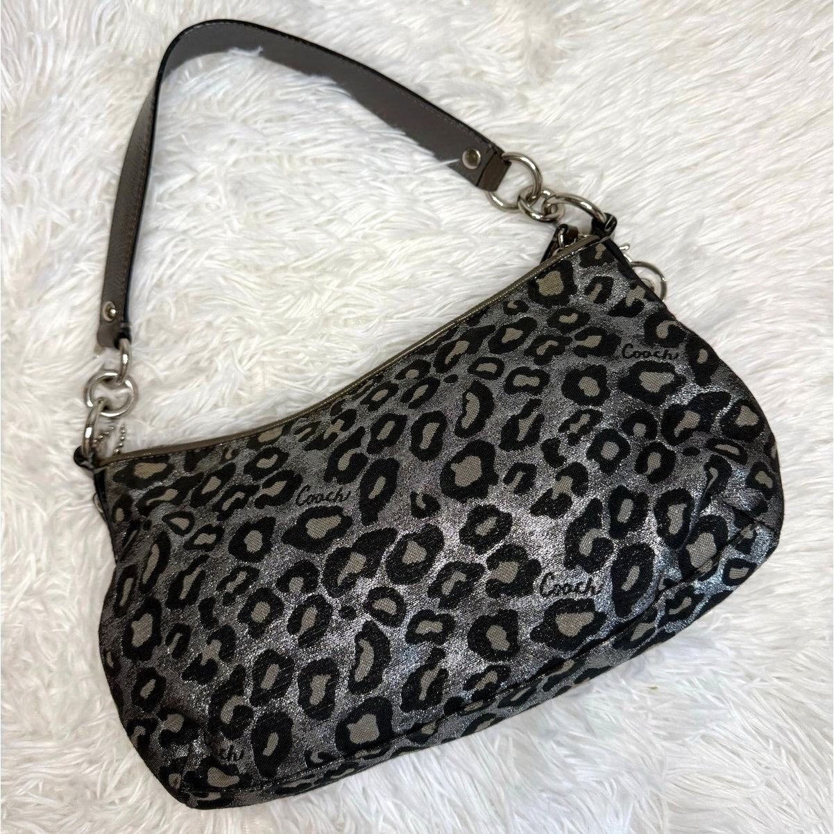 y2k COACH Leopard Silver Metallic Mini Purse shoulder bag