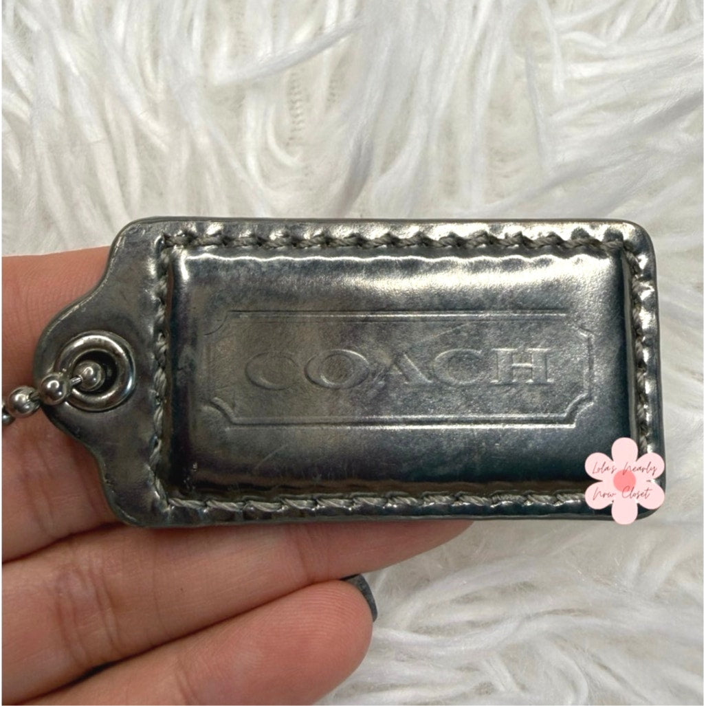 2” COACH Metallic Silver Fob Bag Charm Hang tag Hangtag