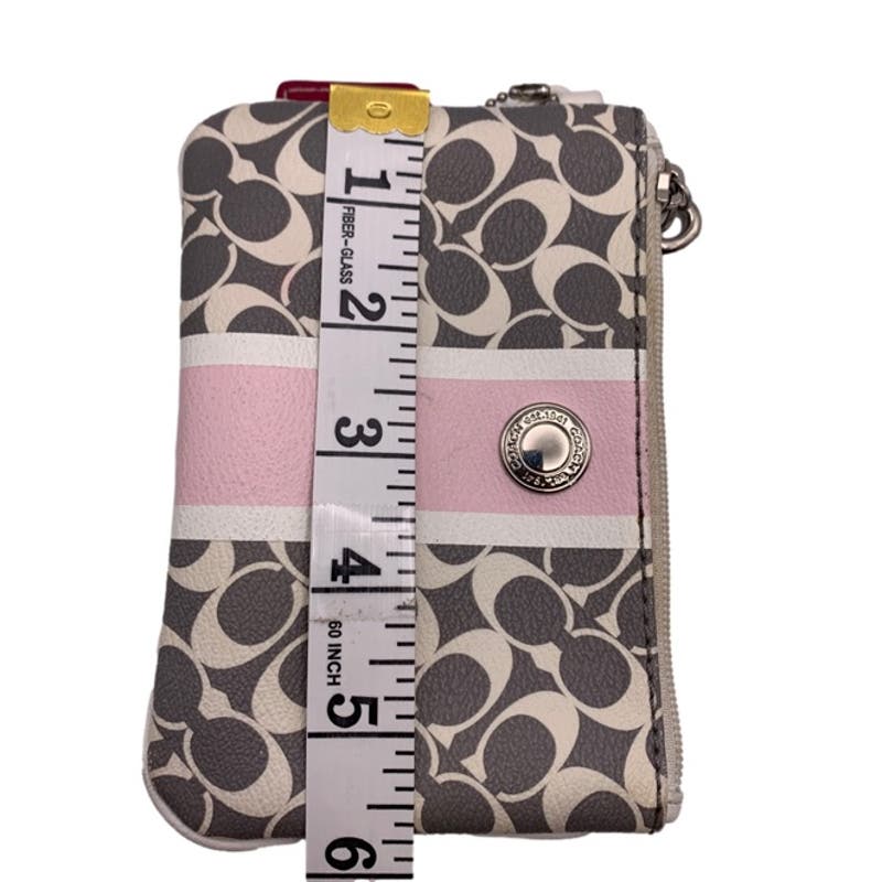 COACH Gray Pink White Signature Coated Canvas Wristlet