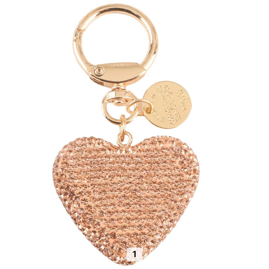 GOLD (1) Rhinestone Heart Keychain Couple Peach Crystal Handbag Purse charm