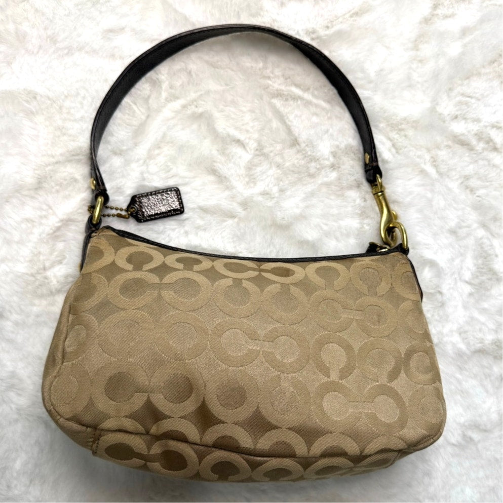 y2k COACH Brown Khaki Jacquard Baguette Bag