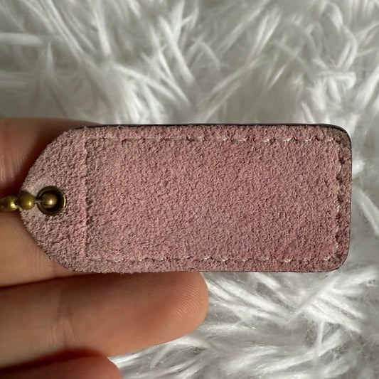 1.5" y2k COACH Metallic Pink Suede Fob Bag Charm Hang tag Hangtag
