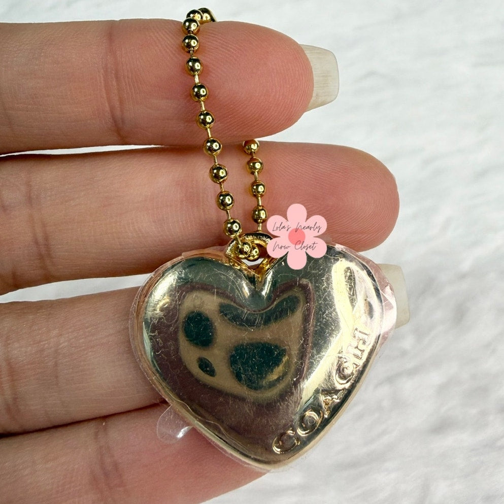 1" COACH Gold Heart Metal Hangtag Hang Tag Key Fob Bag Charm