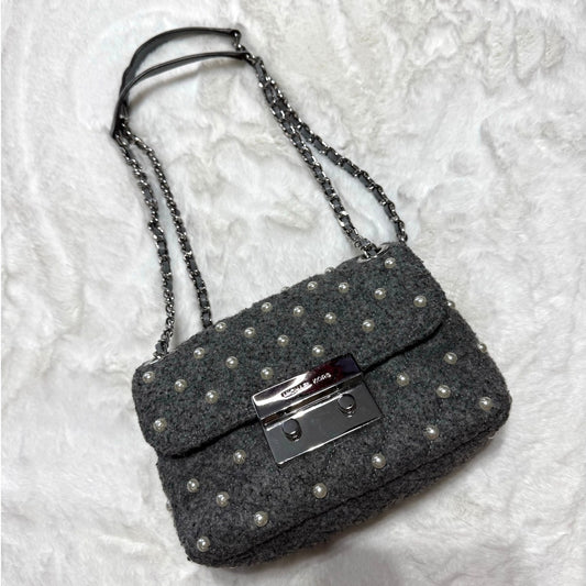 Michael Kors Pearl Studded Gray Shoulder Bag Crossbody