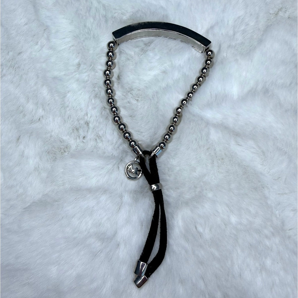 Michael Kors Silver Black Beaded Tag Bracelet