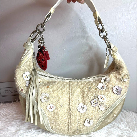 RARE! Coach Vintage Chelsea Tweed Hobo In Sequin Tea Rose Hobo Shoulder Bag