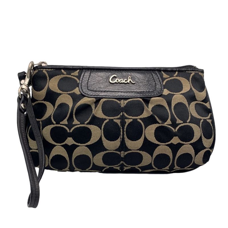 COACH Black Signature Canvas Wristlet