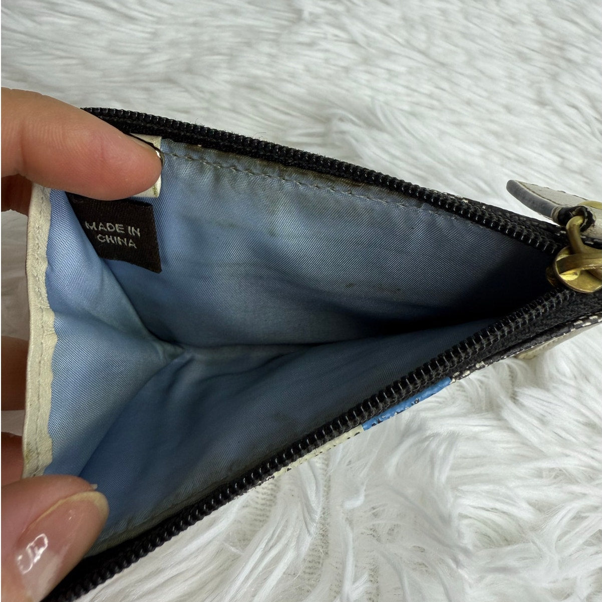 COACH Black Signature Double Strap Coin Purse Wallet