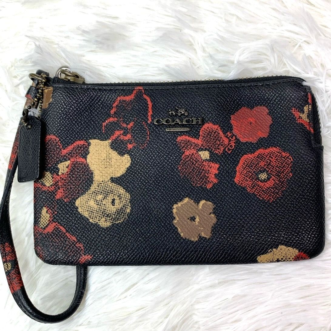 COACH Black Floral Wristlet