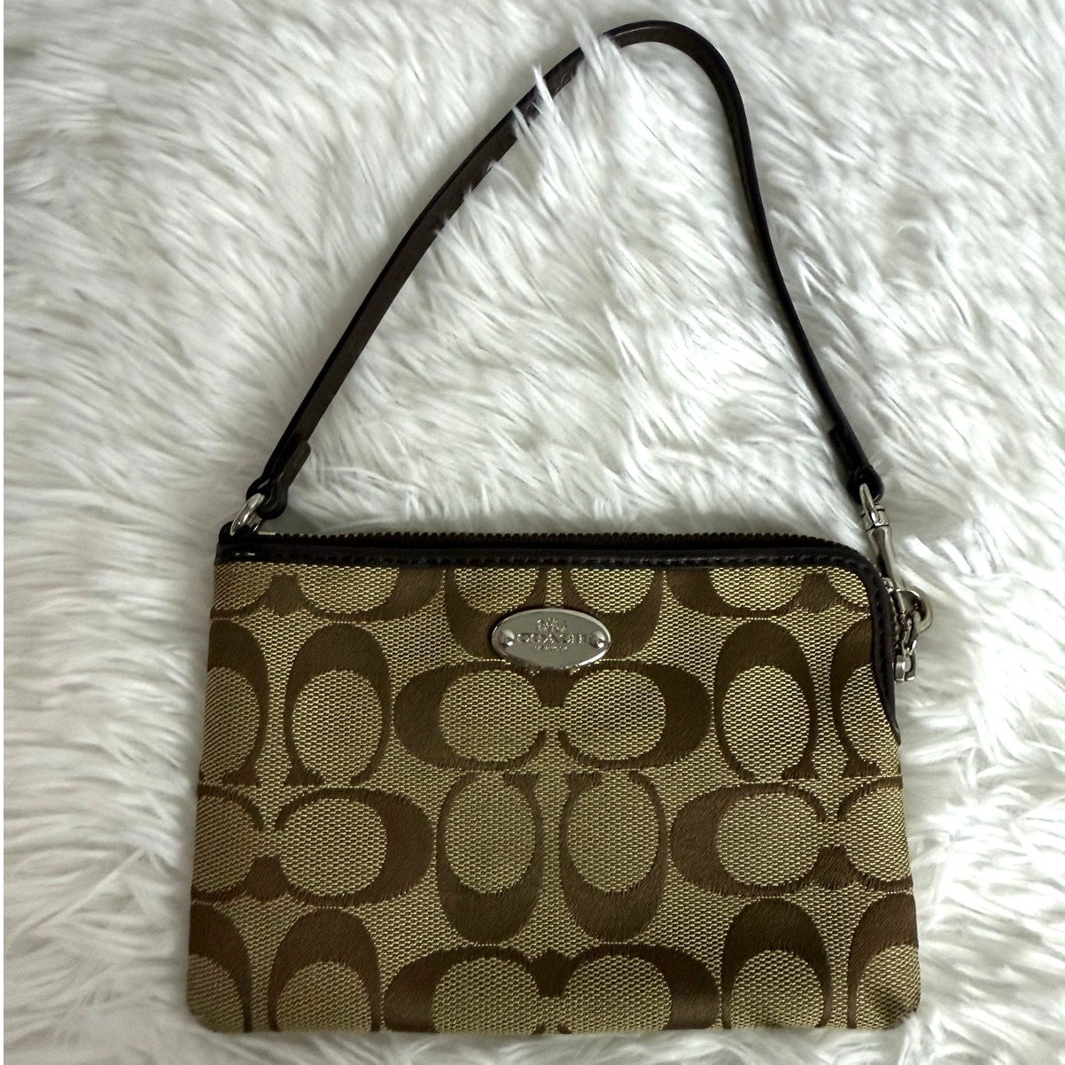 COACH Brown Signature Canvas Wristlet