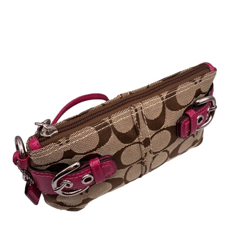 COACH Brown Fuchsia Signature Canvas Wristlet