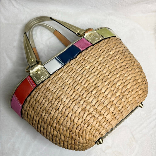 Vintage Coach y2k 2006 Legacy Stripe Straw Basket Bag