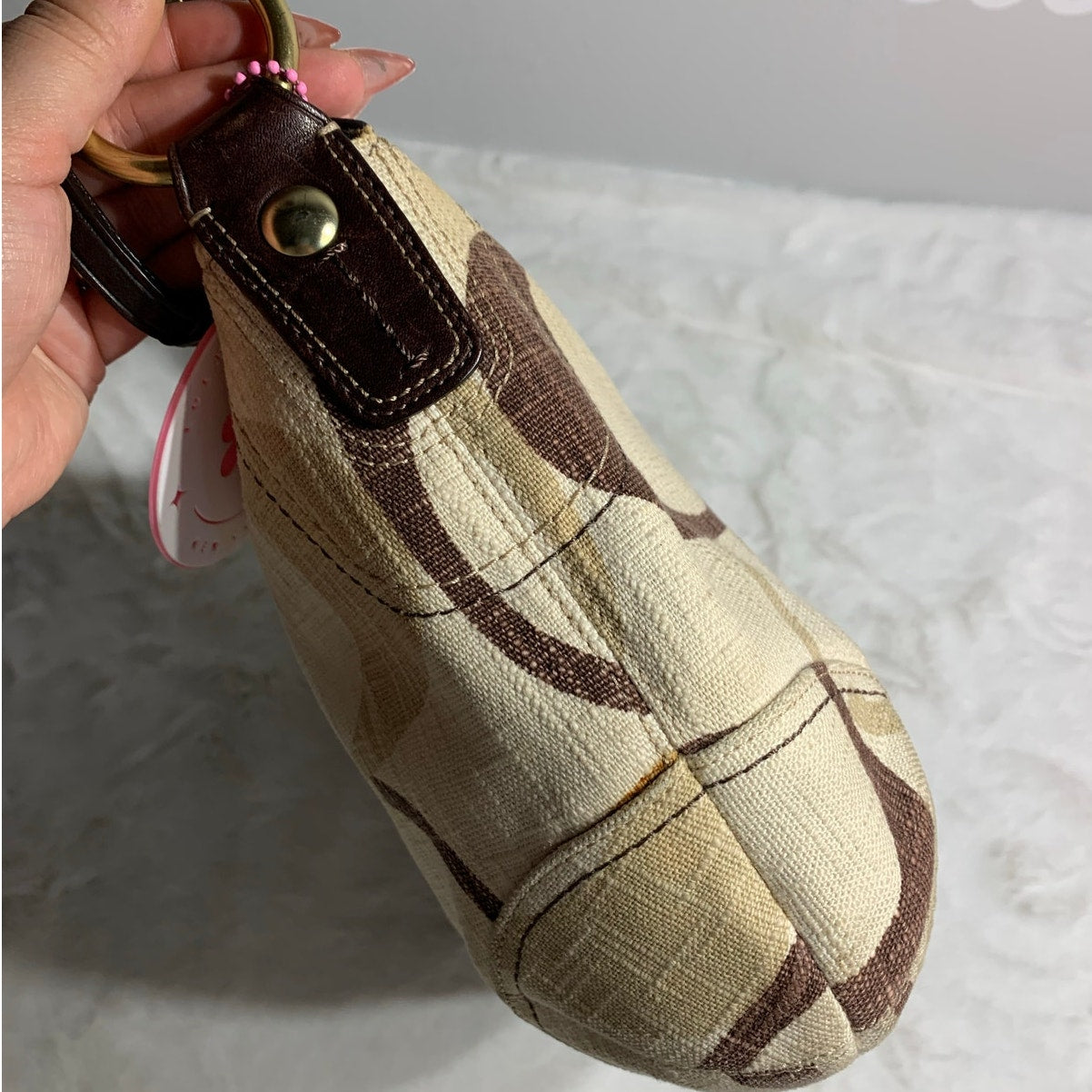 Y2K Coach Signature Jacquard Brown Cream Hobo #12190 shoulder bag