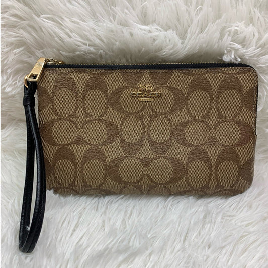 COACH Black Brown Double Large Zipper Wristlet