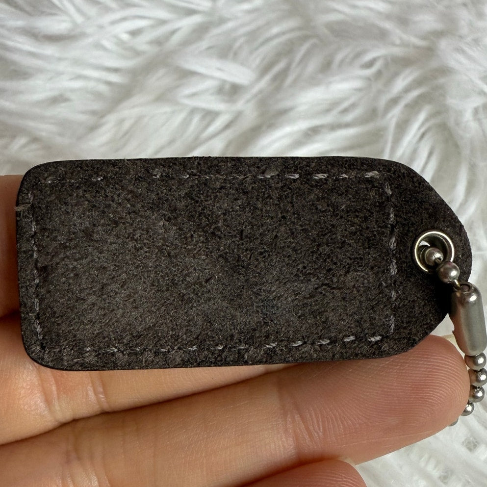 1.5" y2k COACH Brown Suede Fob Bag Charm Hang tag Hangtag