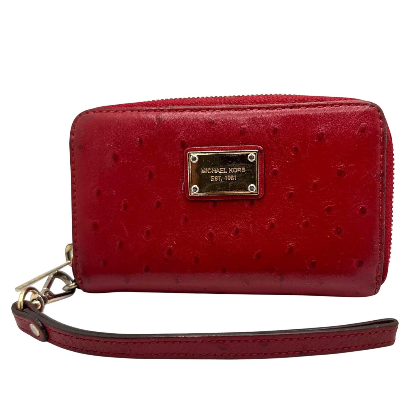 MICHAEL KORS est 1981 Red Ostrich Zip Around Small Wallet