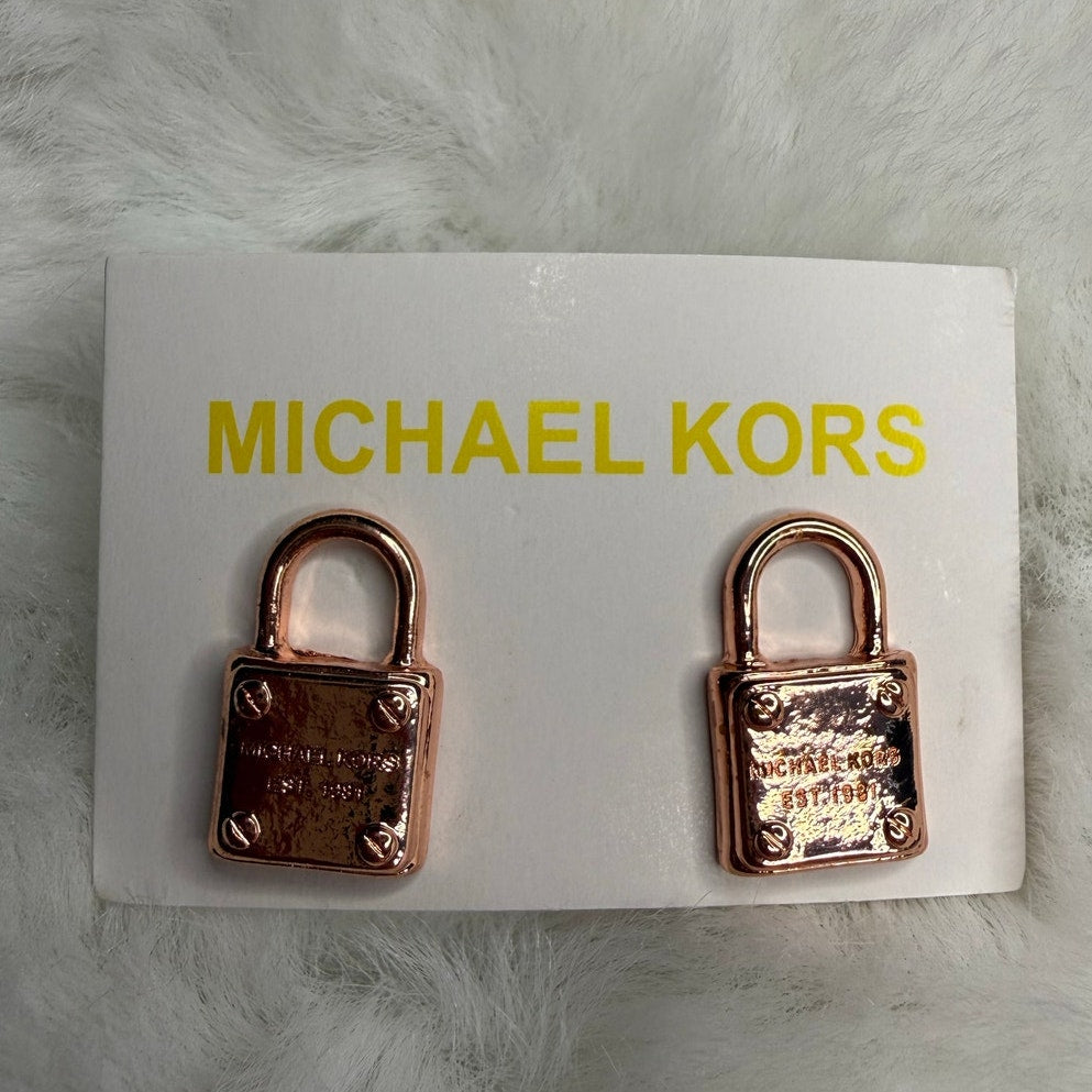 MICHAEL KORS Est 1981 Rose Gold-Tone Logo Padlock Stud Earrings