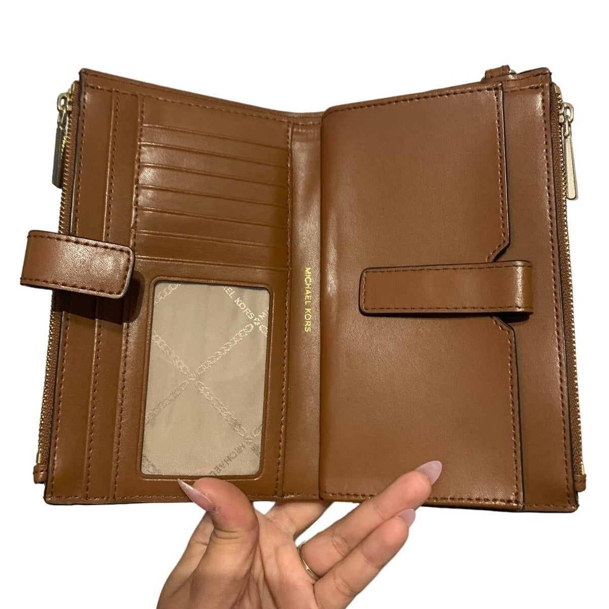 Michael Kors Brown Tan Signature Jet Set Wallet w/ Phone Holder