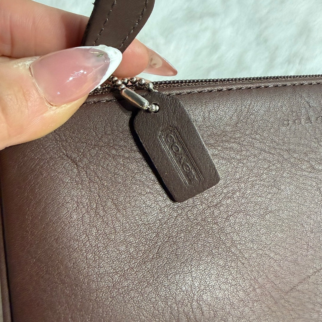 VINTAGE COACH MAHOGANY BROWN LEATHER FLAT SMALL COSMETIC BAG CASE POUCH 6990