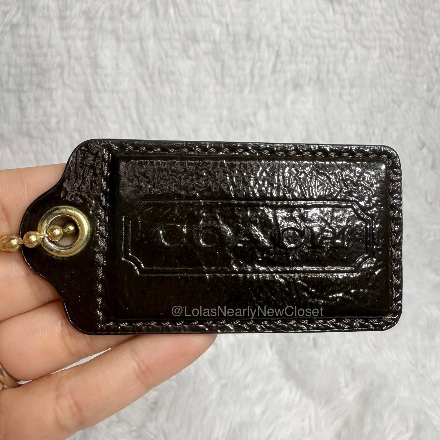 3" COACH Brown Patent Leather Fob Bag Charm Hang tag Hangtag