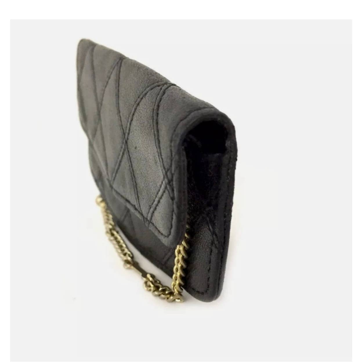 CHANEL QUILTED BICOLOR BLACK LAMBSKIN COIN PURSE WALLET/F0281
