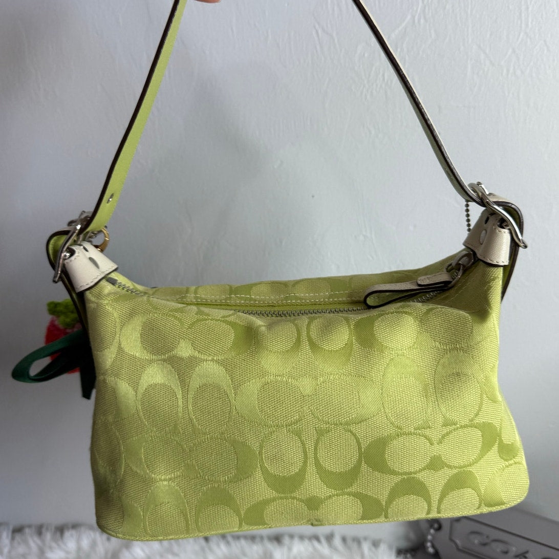 y2k Coach 2006 Vintage F06044 Lime Green Jacquard Shoulder Bag