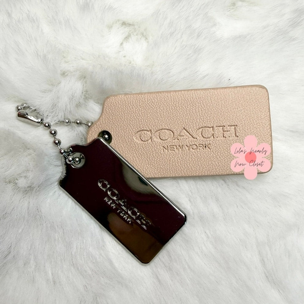 1.5" COACH Cream Silver Hang Tag Key Fob Bag Charm Set