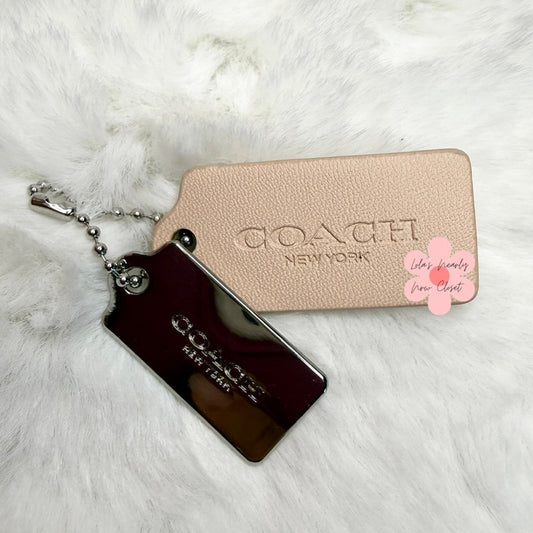 1.5" COACH Cream Silver Hang Tag Key Fob Bag Charm Set