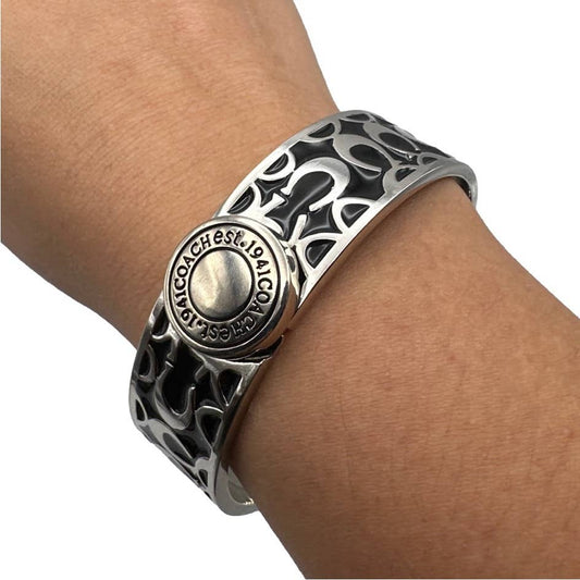 COACH Black Shimmering Enamel Signature Bangle Bracelet