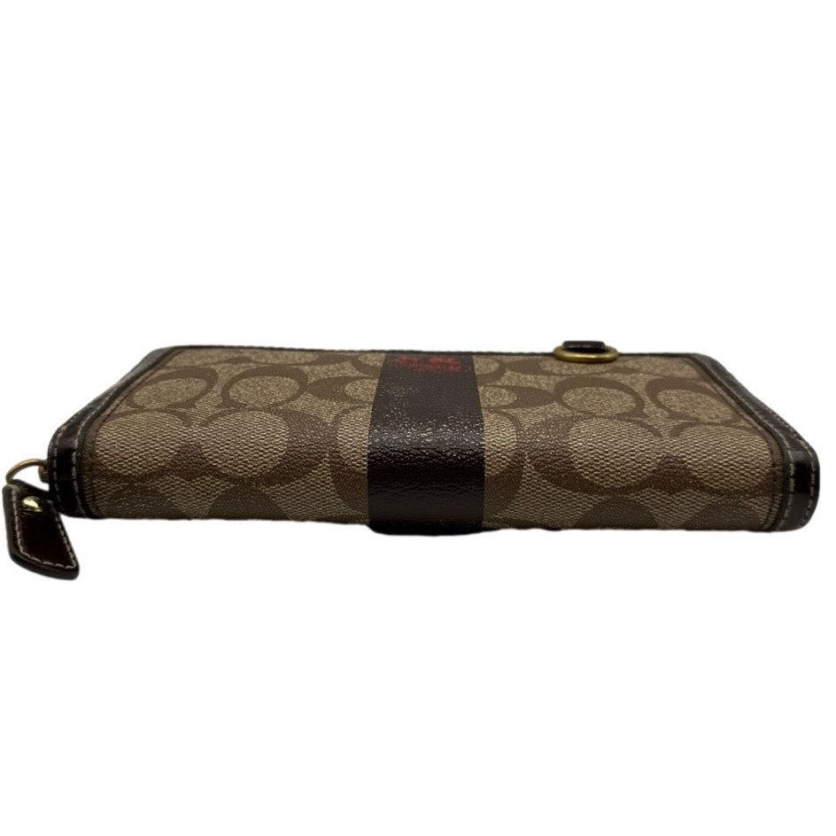 COACH Legacy Signature Brown Coated Canvas Zip Around Wallet