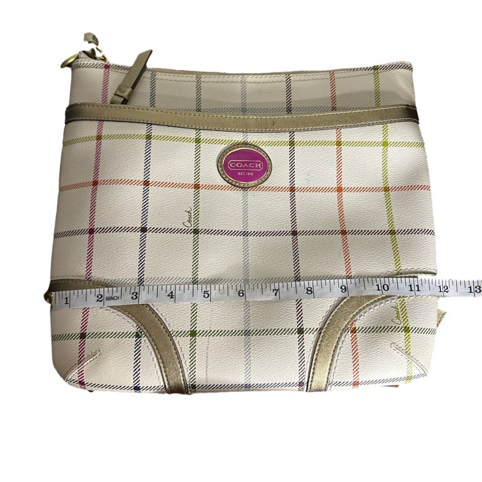 COACH Gold Plaid Peyton Tattersall File Coated Canvas Crossbody