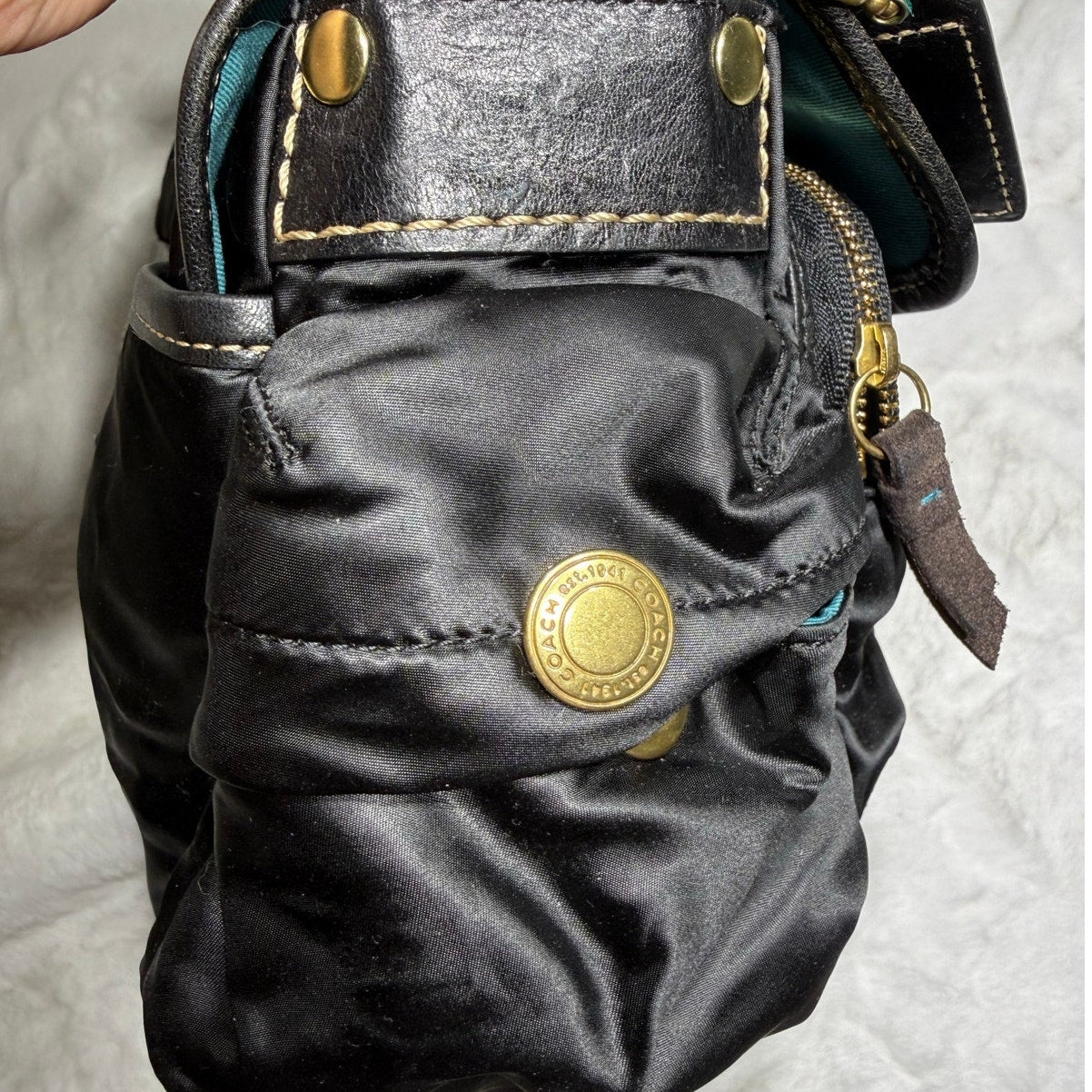 y2k COACH Vintage Buckle Black Sateen Nylon Shoulder Hand bag