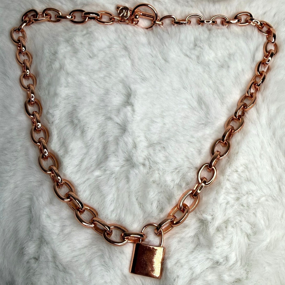 MICHAEL KORS Est 1981 Rose Gold-tone Padlock Pendant Chain Necklace