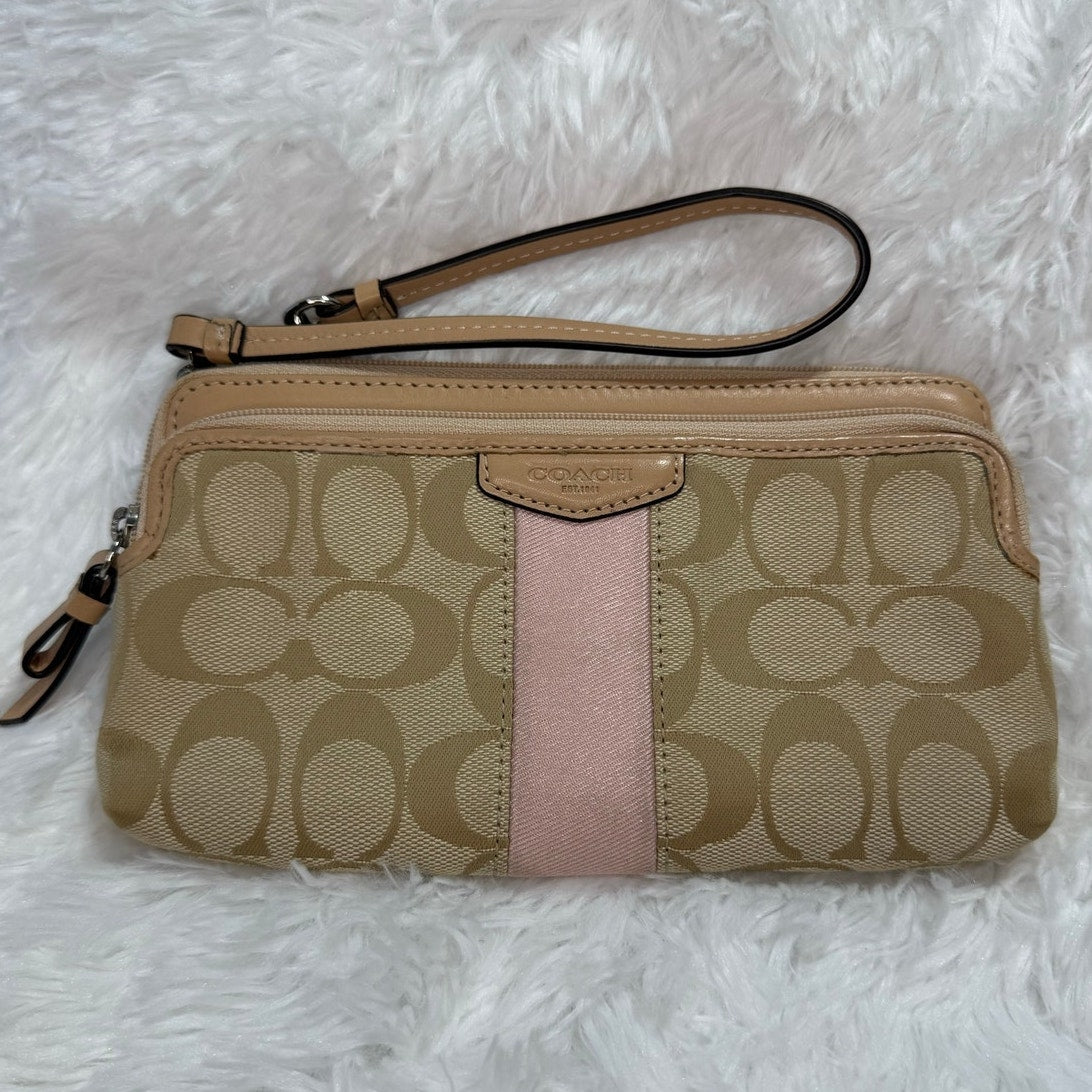 COACH Tan Signature Canvas Wristlet  Wallet