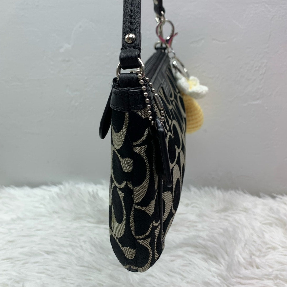 y2k COACH Black Signature Canvas Mini Purse Wristlet with Card Slots