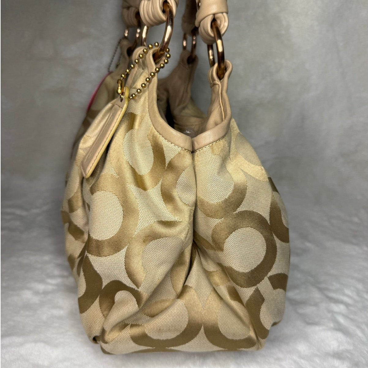 COACH Parker Hobo Handbag Kisslock Leather Canvas Bag Purse Shoulder Bag