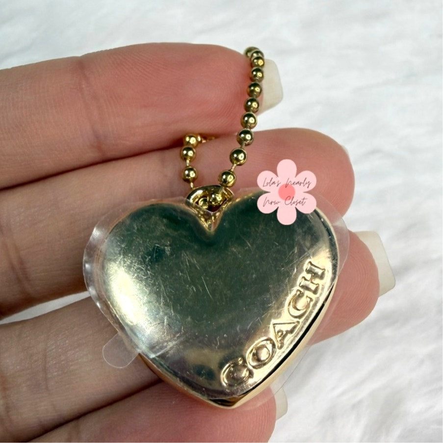 1" COACH Gold Heart Metal Hangtag Hang Tag Key Fob Bag Charm