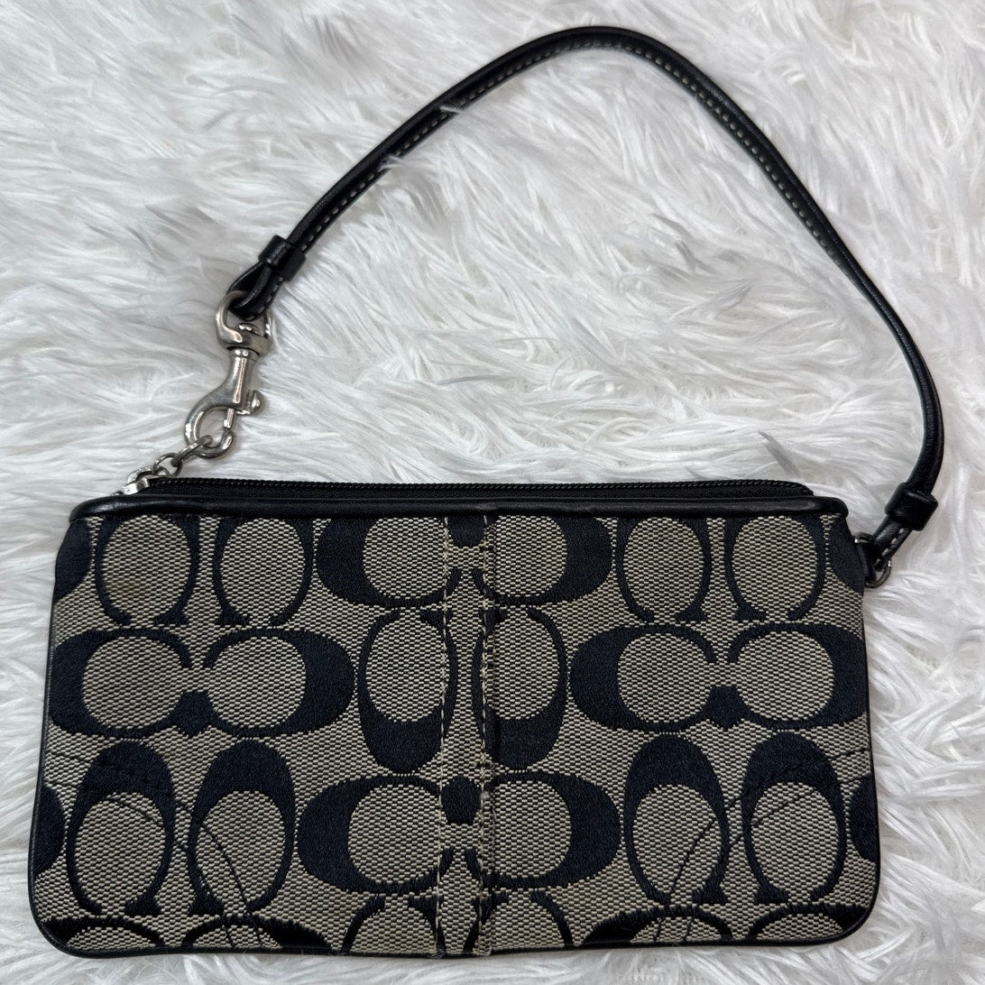 COACH Black Gray Signature Canvas Wristlet