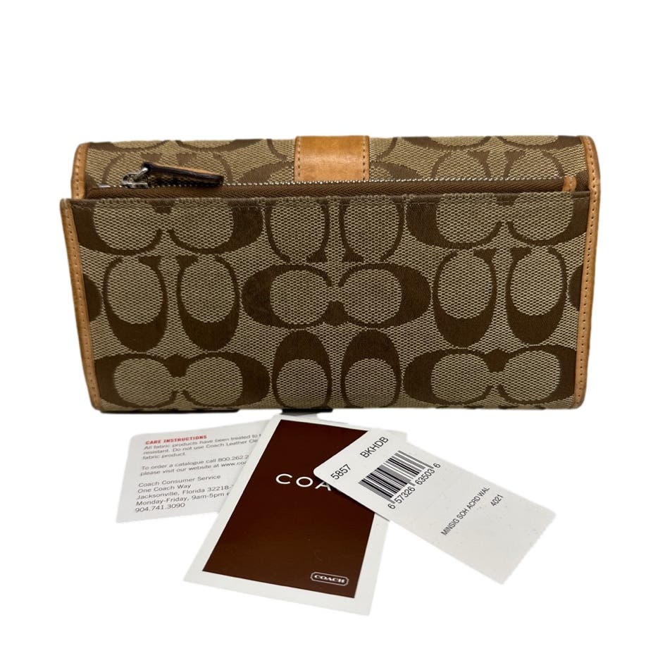COACH Tan and Brown Signature Canvas Wallet and Checkbook