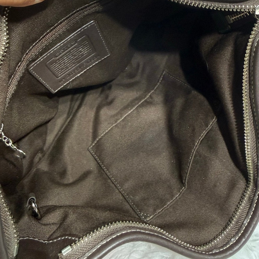 y2k COACH Brown Jacquard Canvas Suede Hobo Shoulder Bag