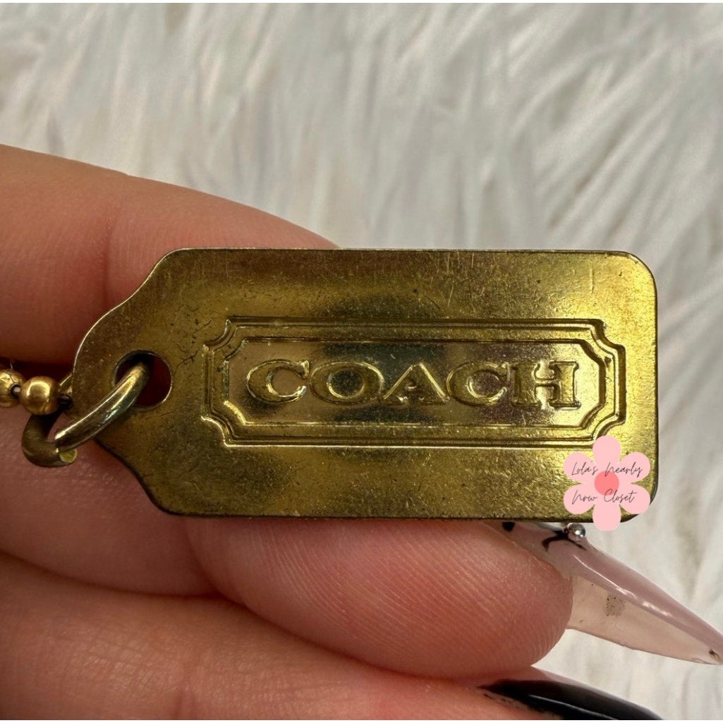 1" y2k COACH Vintage Gold Metal Fob Bag Charm Hang tag Hangtag