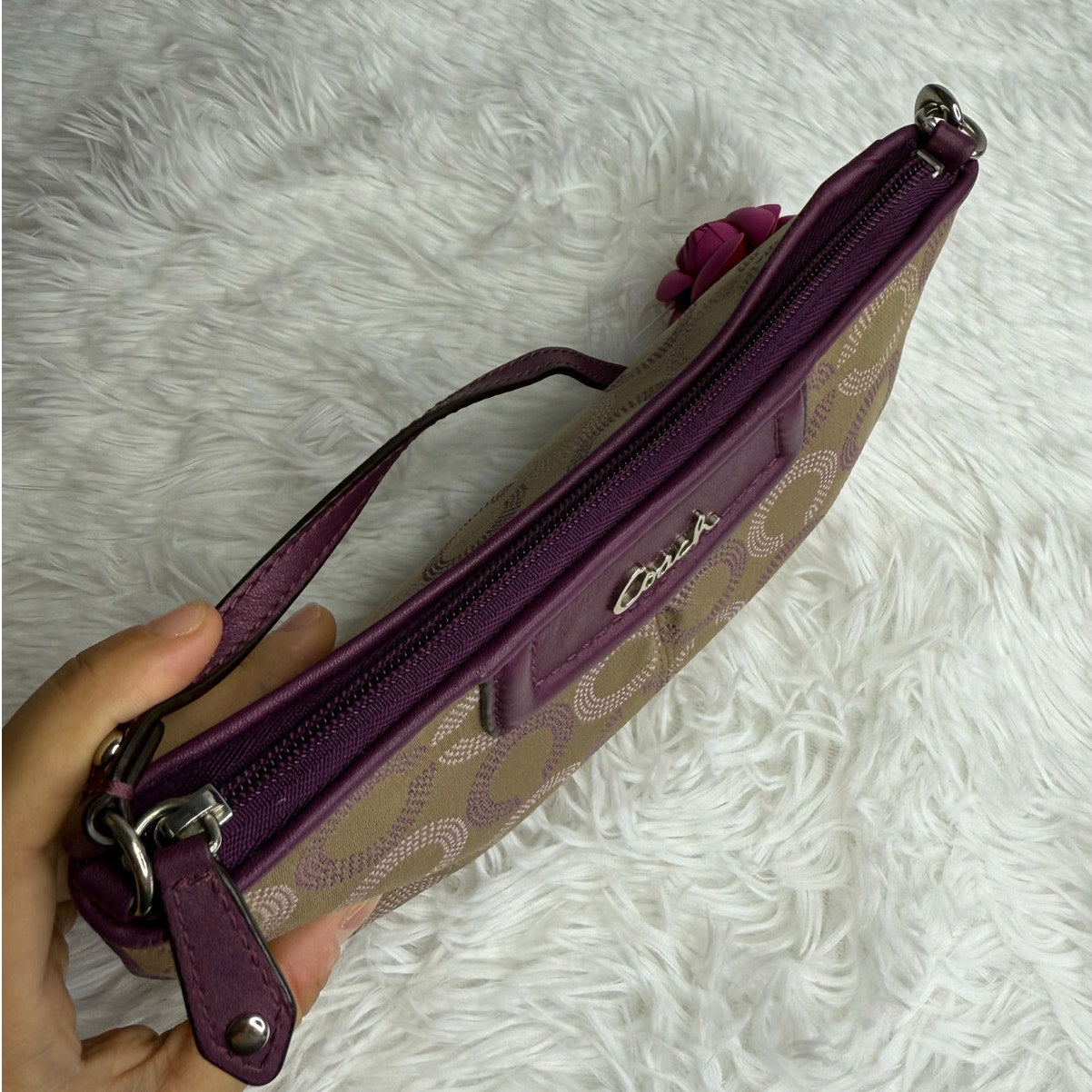 COACH y2k Purple Signature Canvas Wristlet Mini Purse