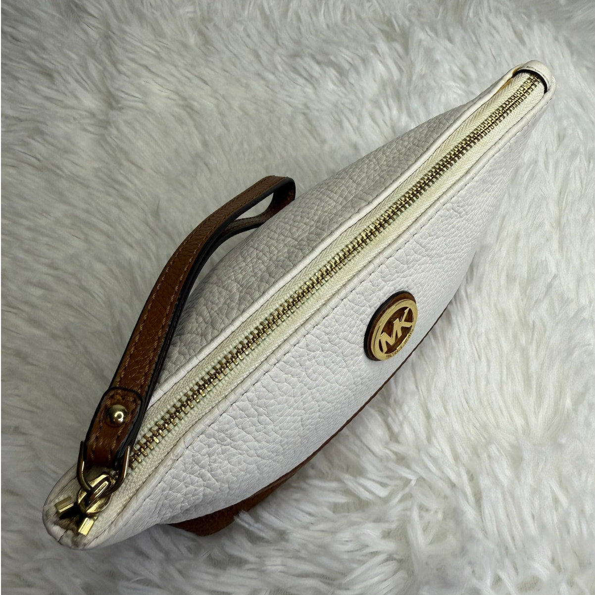 Michael Kors Brown White Cosmetic Case Pouch Wristlet