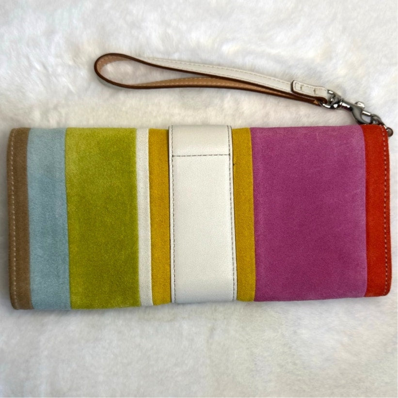 y2k Coach Vintage 2003 SoHo Striped Suede & Leather Wristlet Wallet
