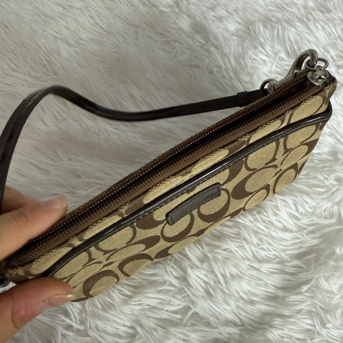 COACH Brown Signature Canvas Wristlet