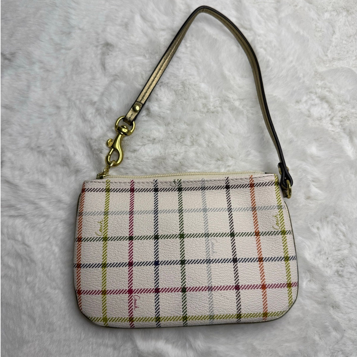 Coach Peyton Tattersall Plaid Wristlet