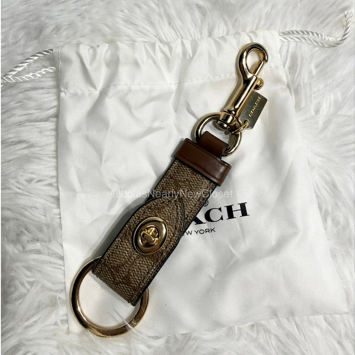 COACH Brown Signature Coated Canvas Bag Charm Key Fob