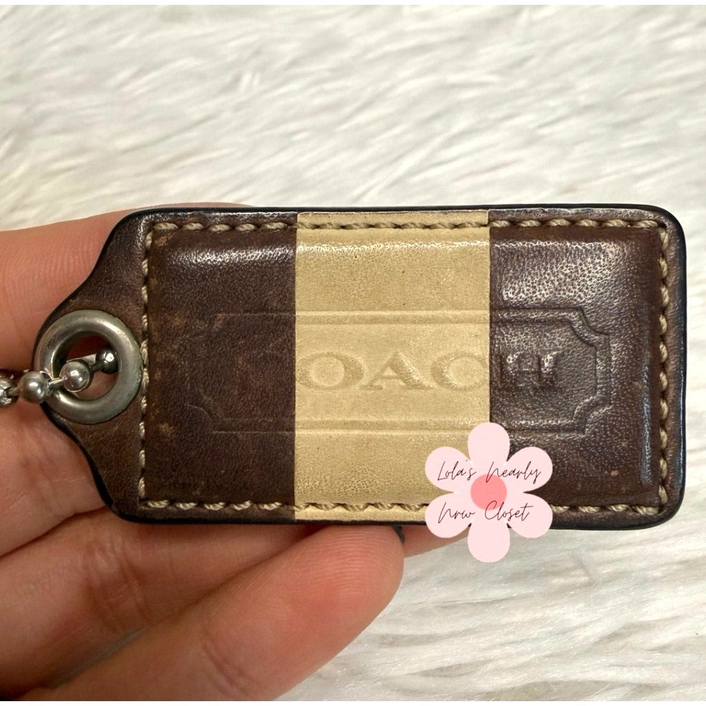 2" COACH Brown Cream Leather Fob Bag Charm Hang tag Hangtag