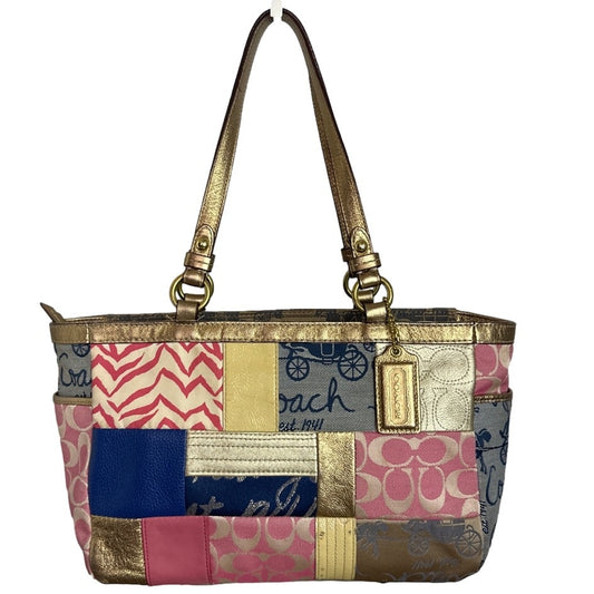 COACH Gold and Multi-color Patchwork Tote Shoulder Bag